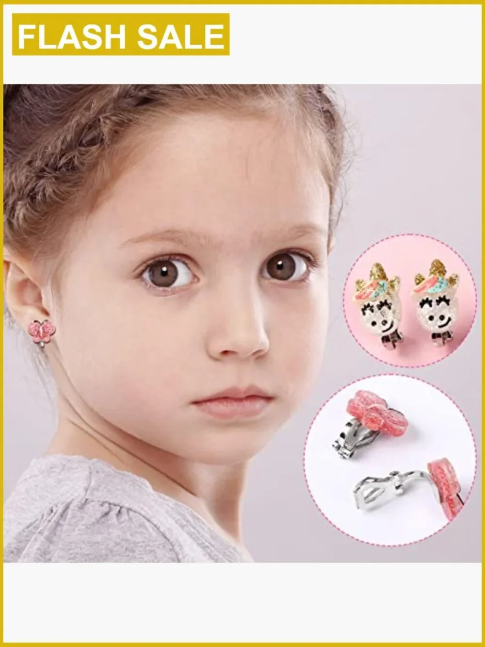 6 Pairs Clip On Earrings for Little Girls Unicorn Butterfly Strawberry